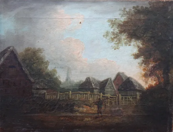 English School (early 19th century), View from a field near Chichester, oil on canvas, unframed, 28.5cm x 36.5cm.