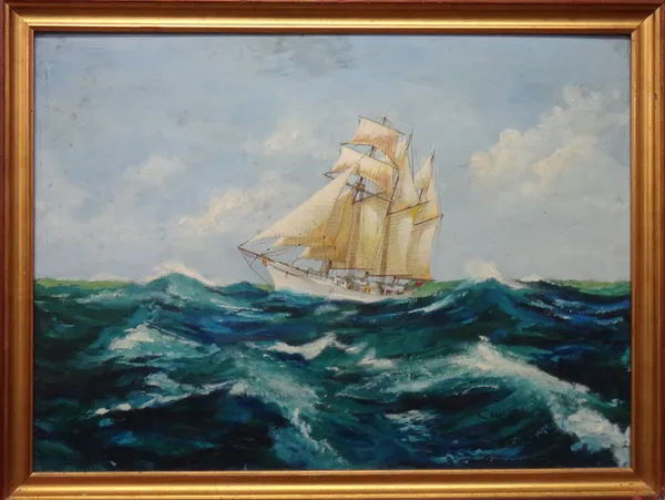 Clive Cobb (20th century), A sailing boat 'Hanna' in a swell, oil on board, signed and dated '71, 50cm x 68cm.; together with a reproduction print of