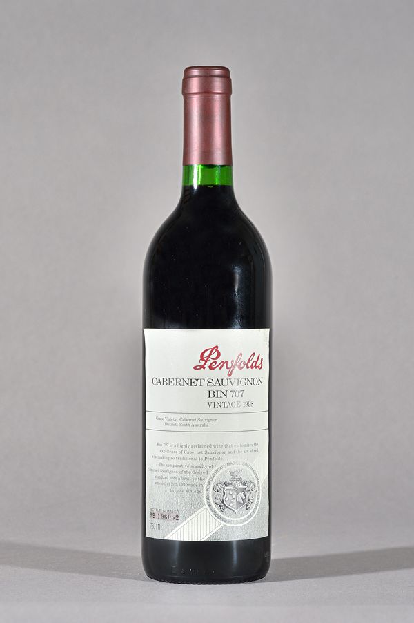 One bottle 1998 vintage Penfolds Bin 707 cabernet sauvignon.   Illustrated