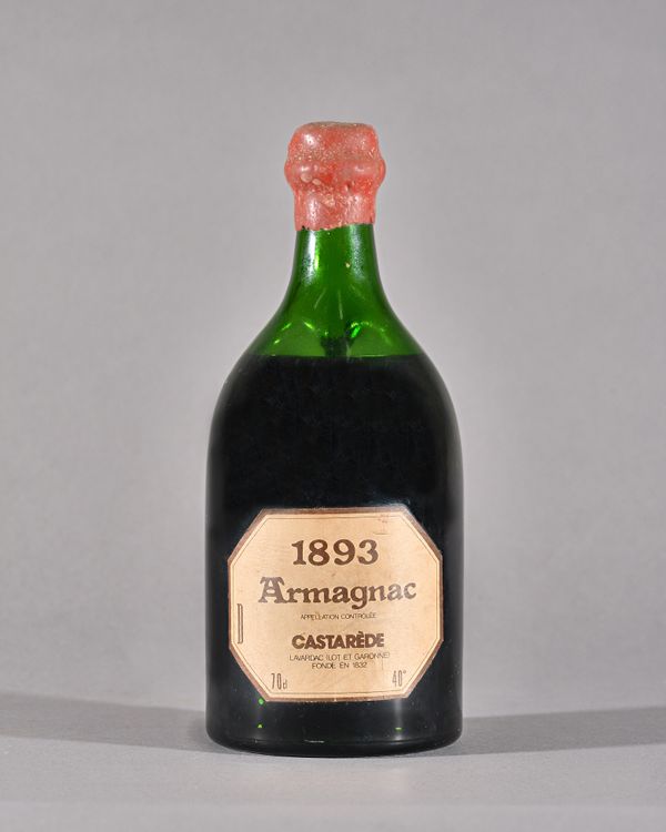 One bottle of 1893 Armagnac Castarede Lavardac.   Illustrated