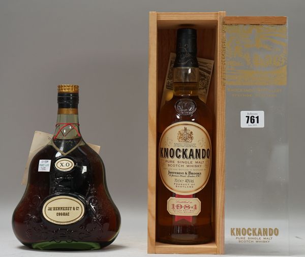 One bottle of Knockando single malt scotch whisky distilled 1984, bottled 1997 and one bottle of Hennessy & Co. XO Cognac  (2)     Provenance:  Lots 7