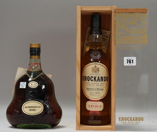 One bottle of Knockando single malt scotch whisky distilled 1984, bottled 1997 and one bottle of Hennessy & Co. XO Cognac  (2)     Provenance:  Lots 7