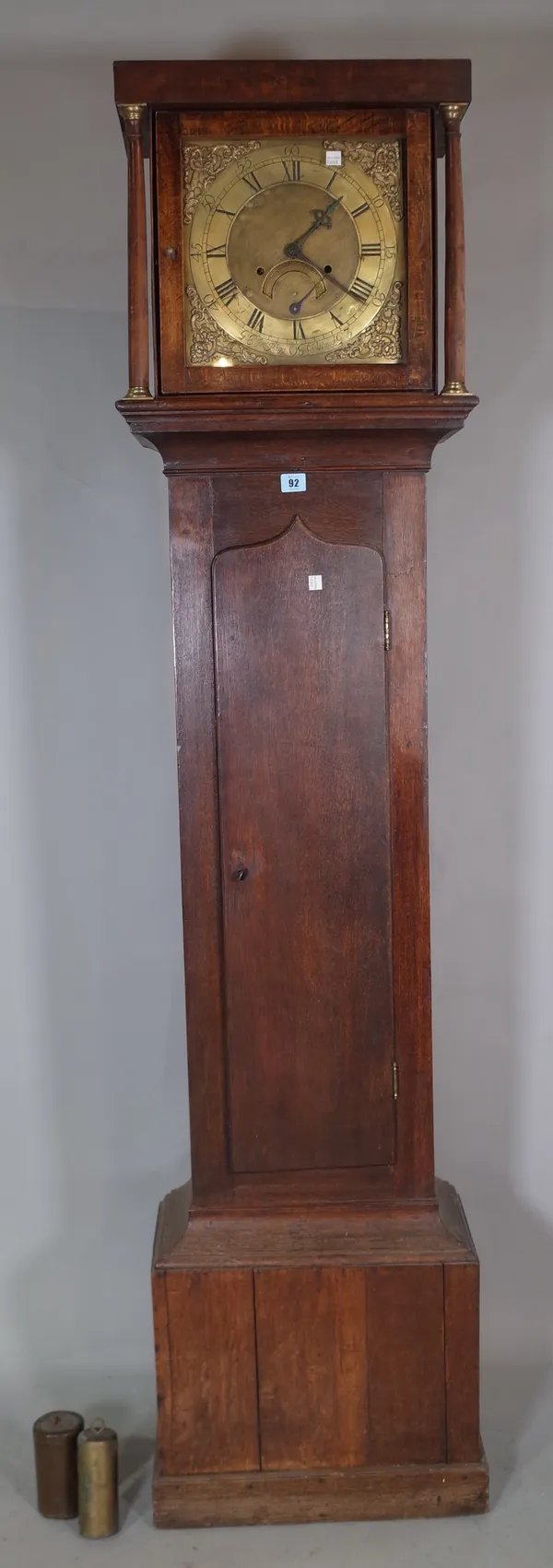 Jno Rigg Gisbrough; an early 18th century oak longcase clock, with thirty hour movement, 185cm high x 42cm wide, (case with alterations).