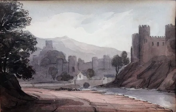 William Evans of Eton (1798-1877), Conway Castle, watercolour, 13cm x 19cm,; together with a pen, ink and wash drawing of Brest Harbour attributed to