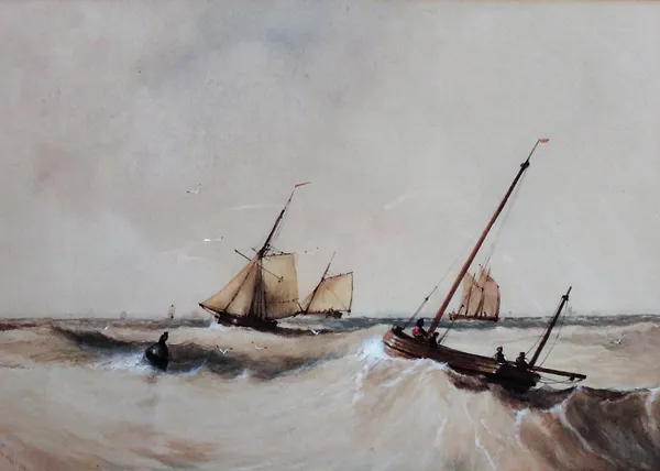 A group of three Marine watercolours, including works attributed to William Callow, Thomas Luny and a view of Margate Pier by Captain Alexander Bridpo