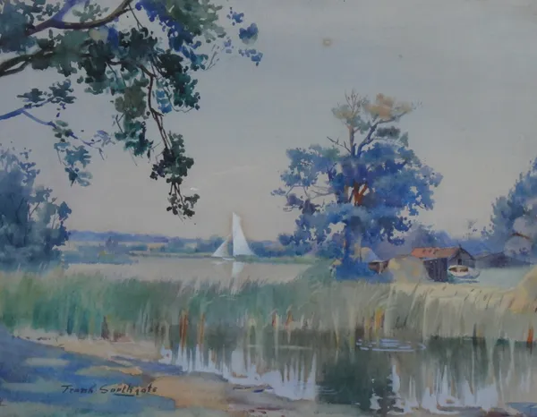 Frank Southgate, RBA (1872-1916), Scene on the Broads, watercolour, signed, 20.5cm x 26.5cm.