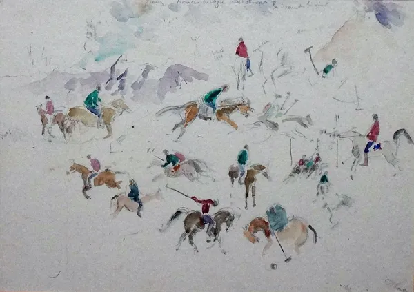 Attributed to Cyril Edward Power (1874-1951), Studies of racehorses and jockeys, a pair, watercolour over pencil, both bear a signature, each 29cm x 4