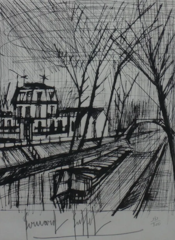 Bernard Buffet (1928-1999), Canal scene, print, signed and numbered 131/200, 29.5cm x 22.5cm. DDS