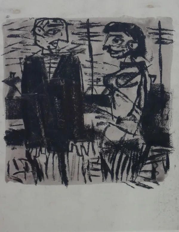 Attributed to Colin Middleton (Irish, 1910-1983), Two figures, mixed media, 22cm x 17.5cm.