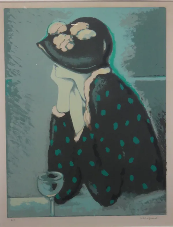 Jean Pierre Cassigneul (b.1935), Seated girl in cloche hat, colour lithograph, signed, 64cm x 50cm. DDS