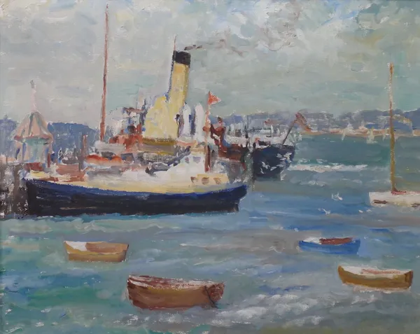 Ronald Ossory Dunlop (1894-1973), Harbour scene with shipping, oil on canvas, 40cm x 50cm.Provenance: Dunlop was a friend of the vendor's father and r