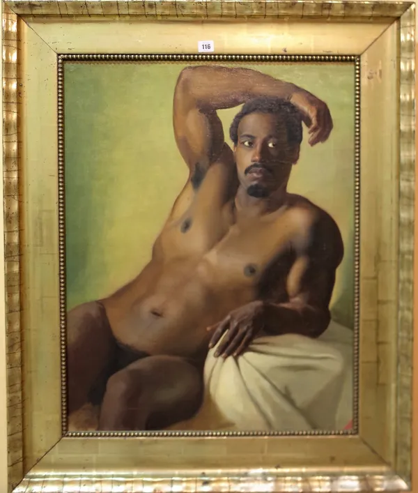 Continental School (19th century) A Nubian male nude, oil on canvas, 76cm x 59cm.  Provenance; property from the late Sir David TangThis lot has been