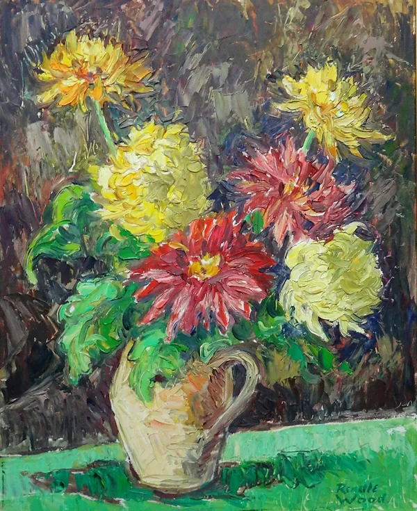 Robert Sidney Rendle Wood (1894-1986), Still life of Dahlias, oil on board, signed, 50cm x 39.5cm. DDS