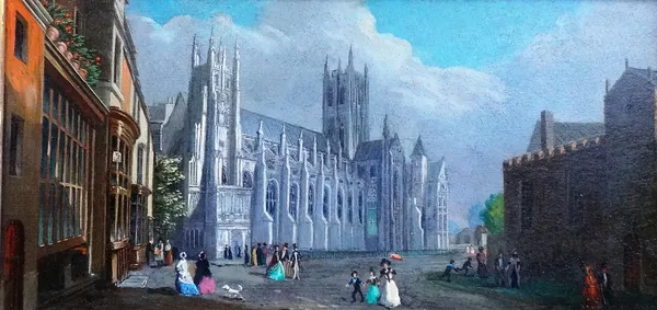 Anglo-Italian School (20th century), The Palace of Westminster; Westminster Abbey; A London Church, three, oil on metal, each 11cm x 21.5cm.(3)