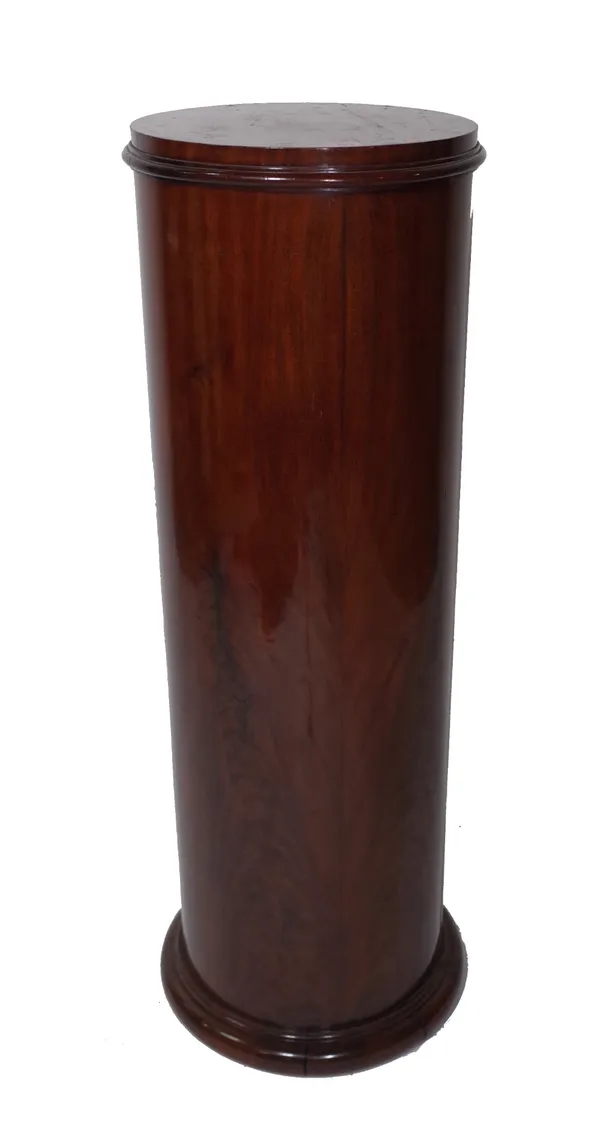 A Victorian mahogany cylindrical pedestal, 35cm diameter x 107cm high. Provenance; property from the late Sir David TangThis lot has been imported fro