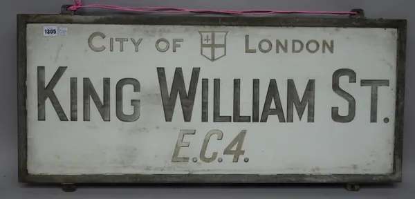 London Street Sign; King William St EC4, 91cm x 39cm, with original Corporation of London authenticity certificate and reference number.