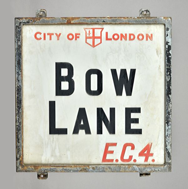 London Street Sign; Bow Lane EC4, 45cm, x 45cm, with original Corporation of London authenticity certificate and reference number.