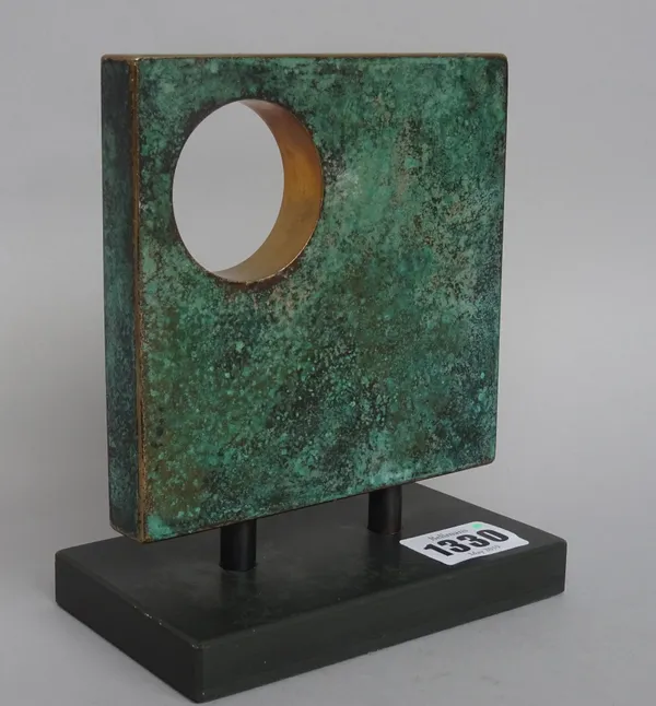 Chris Buck (British b. 1956), 'To the Moon in the Sky Above' verdigris and gilt bronze, on a slate plinth, 15cm high overall. DDS