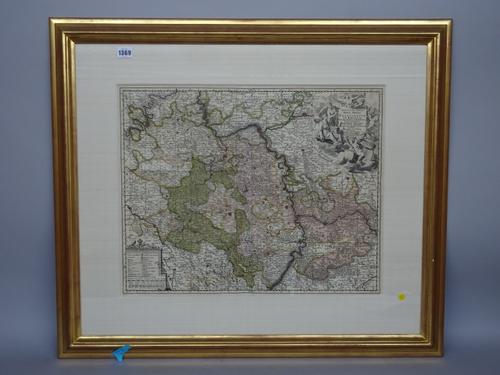 A map by Nicolas VISSCHER:  Comitatus Bergundiae tam in Praecipuas ejus Praefecturas  . . .  58cm x 47cm within mount, hand-coloured, pictorial cartou