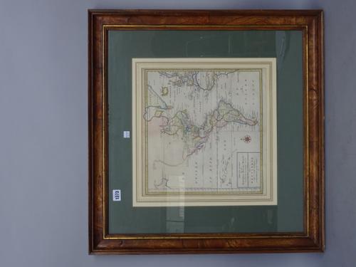 A map by Issak TIRION:  Nieuwe Kaart van het Westelykste Deel der Weereld  . . .  36cm x 36cm within inset mount, hand-coloured, Amsterdam, 1754, fram