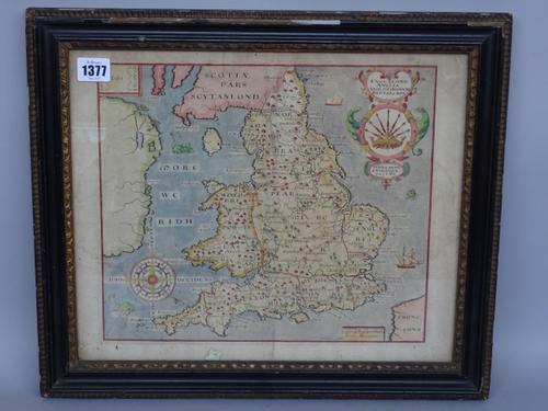 A map by (Christopher SAXTON /  William KIP):  Englalond Anglia Anglosaxonum Heptarchia.  31cm x 38cm, hand-coloured, decorated cartouche title, ships