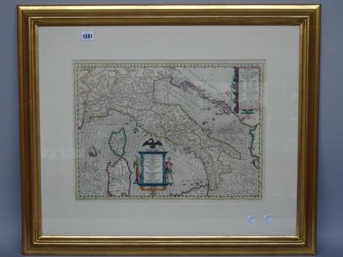 A map by Philipp CLUVER:  Italia Antiqua  . . .  37cm x 50cm, hand-coloured, pictorial strapwork dedication, engraved text within strapwork borders, s