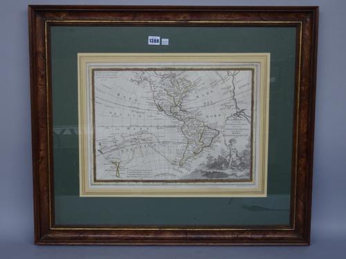 A map by Giovani CASSINI:  L'America Secondo le ultime osservazioni Divisa ne' suoi Stati Principali. 35cm x 48cm within inset mount, coloured in outl