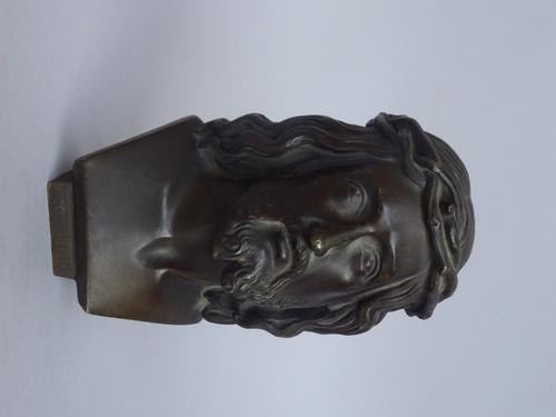 After Calmels (French 1822 - 1906) bronze bust titled Ecce Homo Jesus Christ, signed to the case, 15cm high.