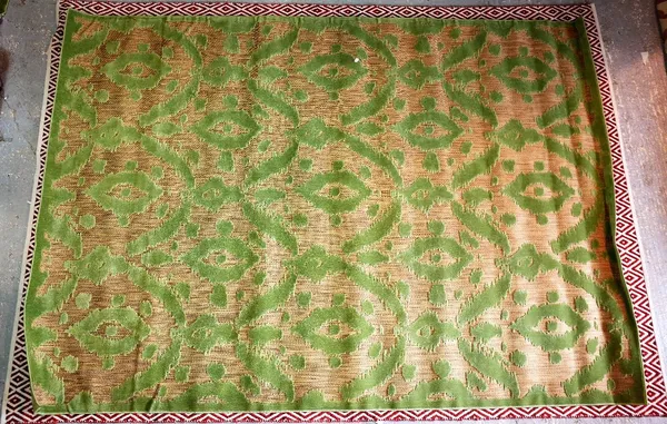 Feizy Rugs; two late 20th century tan patterned carpets, with green abstract pattern, 320cm x 222cm. (2) Provenance; property from the late Sir David