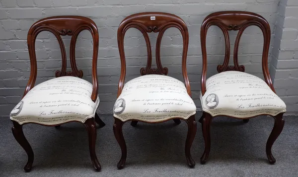 A set of eight 19th century mahogany framed slipper back dining chairs, with serpentine seat on cabriole supports, 50cm wide x 85cm high, (8).   57