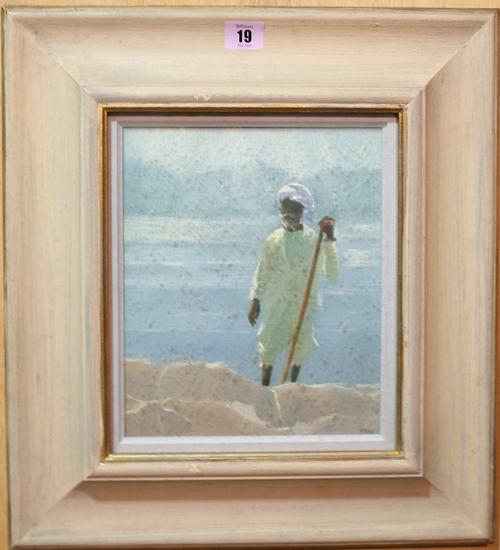 Pip Todd-Warmoth (British b.1962), The Shepherd Orcha, oil on board, signed with initials, 24cm x 20cm.  DDS  Provenance; property from the late Sir D