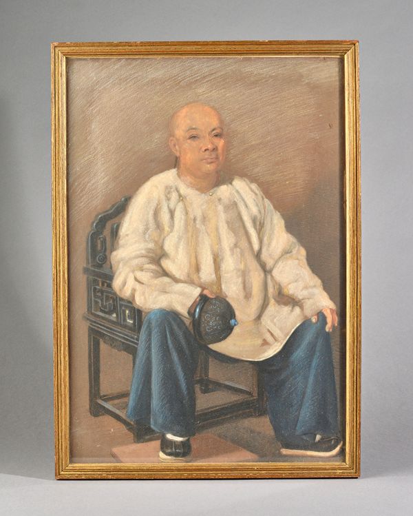 Percy Carpenter (1820-1895), British. Portrait of a seated merchant, pastel on paper mounted on linen, signed Percy Carpenter, Singapore, April 1857,