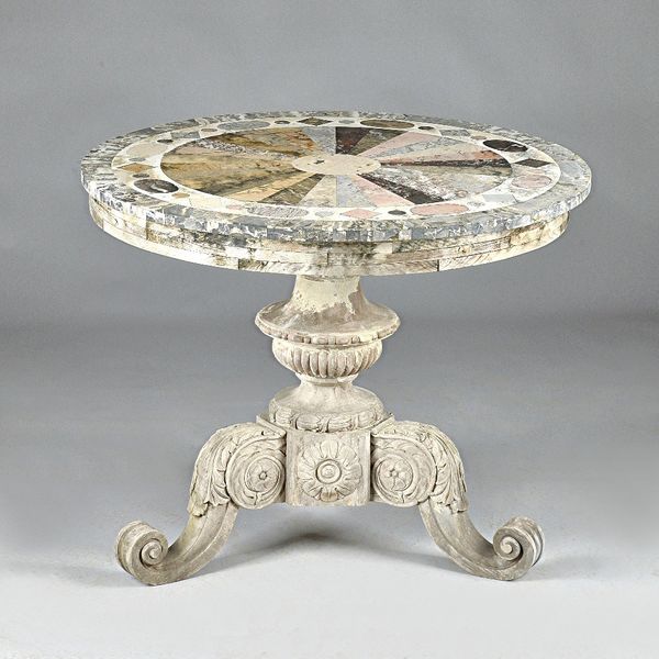 A 19th century Italian specimen marble topped centre table, on acanthus carved base, 16cm wide x 76cm high. Provenance; property from the late Sir Dav