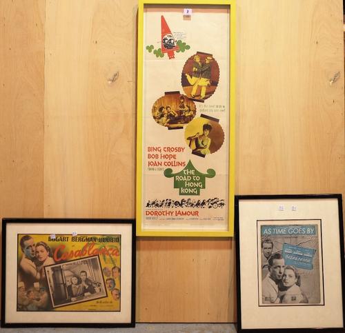 'Casablanca' Mexican lobby card, framed and glazed, 41cm x 30cm and 'The Road to Hong Kong' movie poster, circa. 1962, United Artists, framed and glaz