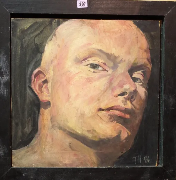 Tom Halifax (British b.1964) Self Portrait, oil on board, signed with initials and dated 94, 45.5cm x 45.5cm. DDS Provenance; property from the late S