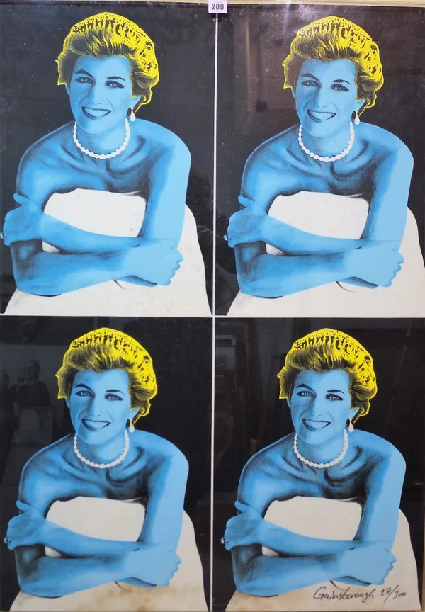 ** Gainsborough (late 20th century), in the manner of Andy Warhol, Smurf Princess Diana, colour screenprint on canvas, signed and numbered 27/300, 77c