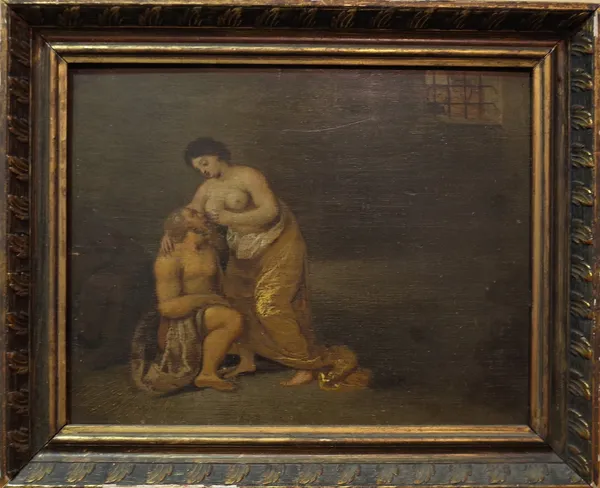 Continental School (18th century) Roman Charity or Cimon and Pero, oil on panel, 22.5cm x 29cm.  Provenance; property from the late Sir David Tang Thi