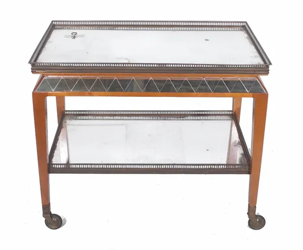 C. B. Hansens; an Art Deco Danish beech and part mirrored two tier trolley, of rectangular form, brass mounted throughout, metal label to undertier, 7