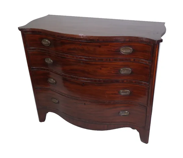 A George III mahogany serpentine commode, with four long graduated drawers, on bracket feet, 120cm wide x 101cm high. Provenance; property from the la