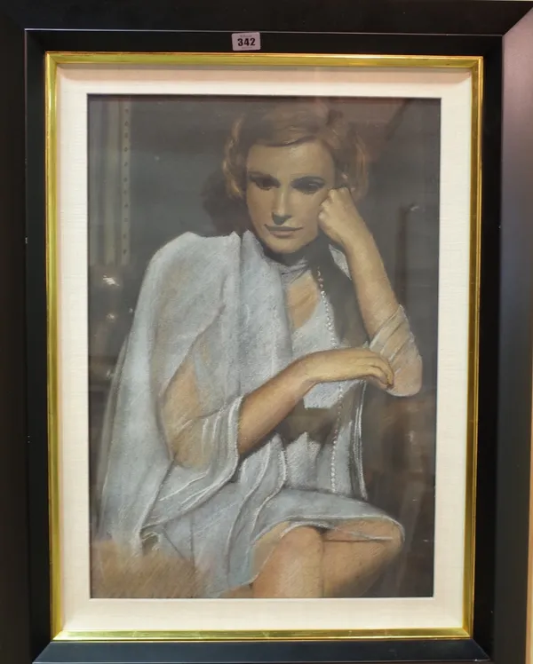 Sir David Tang (1954-2017), Lady in white with a pearl necklace, pastel, 58cm x 40cm. Provenance; property from the late Sir David Tang This lot has b