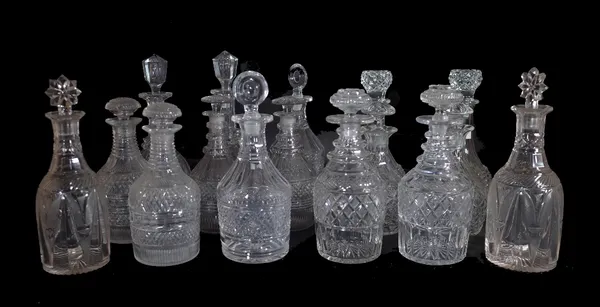 Eight pairs of cut and moulded glass decanters and stoppers, late 19th century and early 20th century, the tallest 32cm high. (16) Provenance; propert