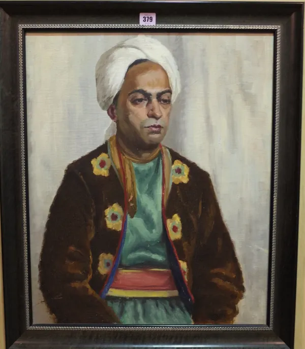 Asian School (20th/21st century) Portrait of a man wearing a turban, oil on canvas, 60cm x 49cm. Provenance; property from the late Sir David Tang Thi