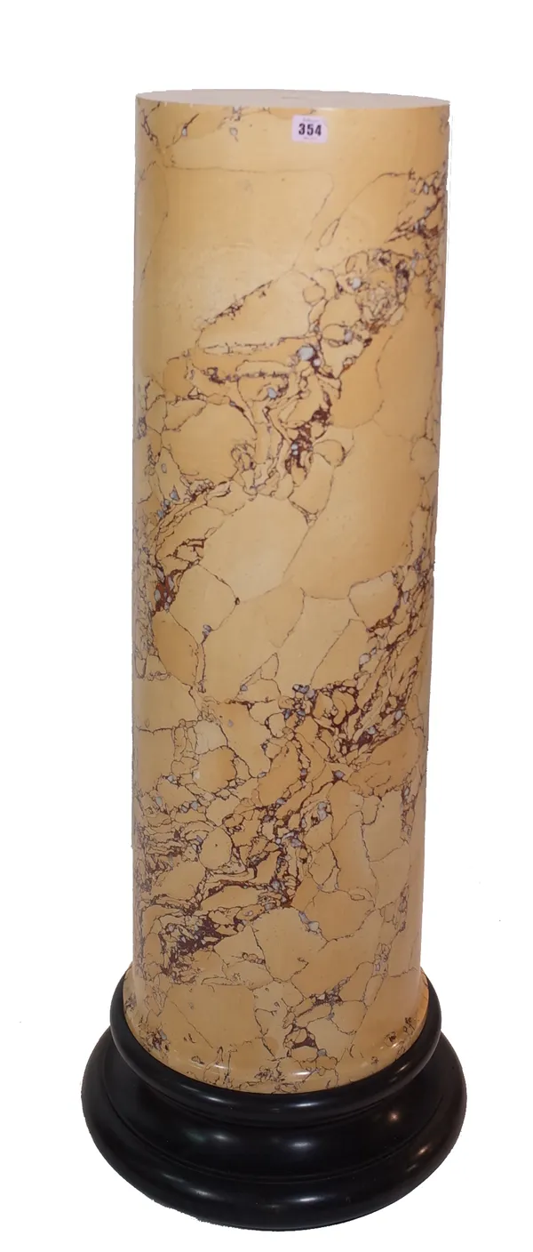 A 20th century yellow scagliola marble cylindrical column, 30cm wide x 112cm high. Provenance; property from the late Sir David Tang This lot has been