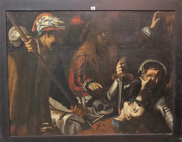 Manner of Caravaggio "The Murder", oil on canvas laid down, 96cm x 126cm.  Provenance; property from the late Sir David TangThis lot has been imported