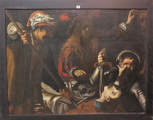 Manner of Caravaggio "The Murder", oil on canvas laid down, 96cm x 126cm.  Provenance; property from the late Sir David TangThis lot has been imported