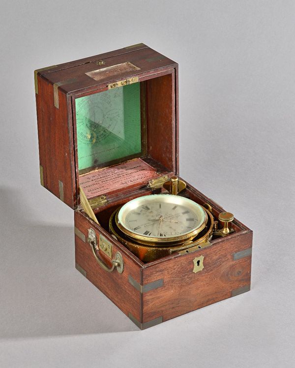 A Victorian mahogany and brass-bound two day marine chronometer with Poole's auxiliary compensation by Reid & Sons Newcastle on Tyne, No. 1019, circa