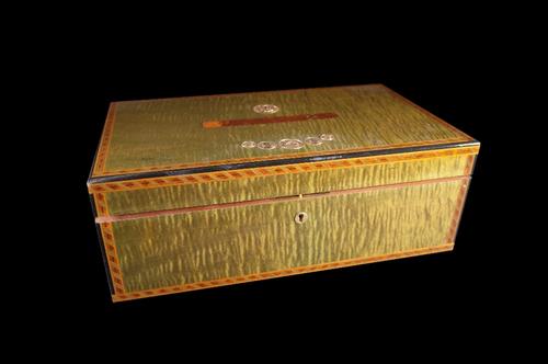 Elle Bleu Paris; a 20th century green lacquer humidor, with faux gold coin decoration, 'For the Havana Cigars', 40cm wide.  Provenance; property from