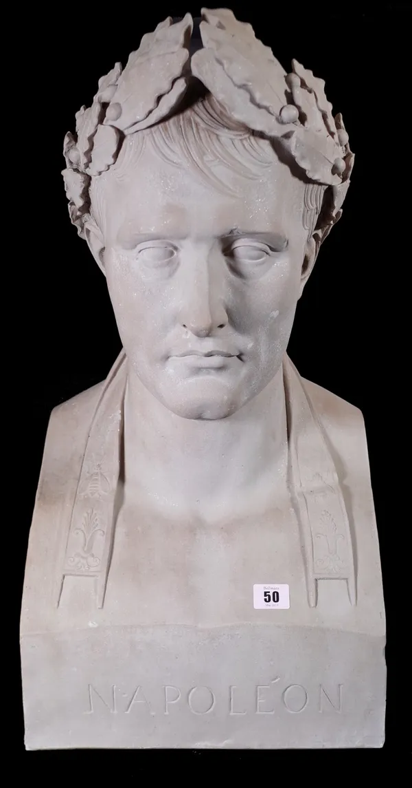 A modern composite marble bust of Napoleon wearing a laurel wreath, 66cm high. Provenance; property from the late Sir David TangThis lot has been impo