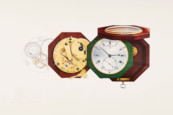 DAVID PENNEY, THE FINAL PROOF FOR A HOROLOGICAL PRINTSIGNED, INSCRIBED AND DATED 1981Showing an octagonal mahogany marine chronometer by John Arnold &