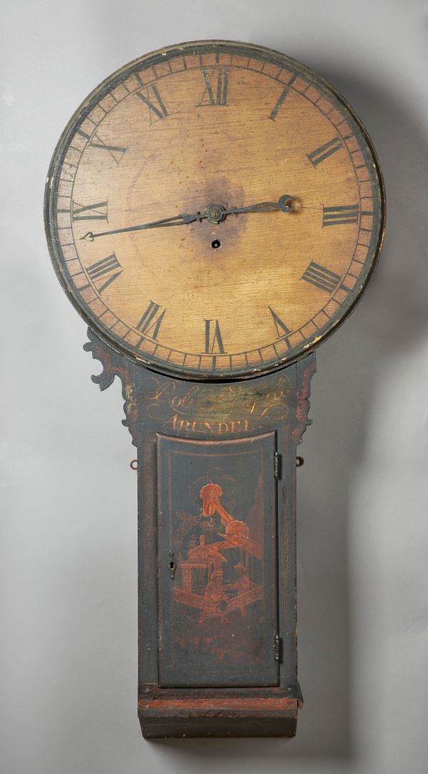 A GEORGE III CHINOISERIE DECORATED  'ACT OF PARLIAMENT' TIMEPIECEBy Robert Burfield, Arundel, circa 1790The circular 21in. cream painted dial, with pi